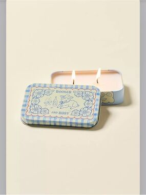 Urban Outfitters Blue Gingham 'Booked and Busy' Tin Candle